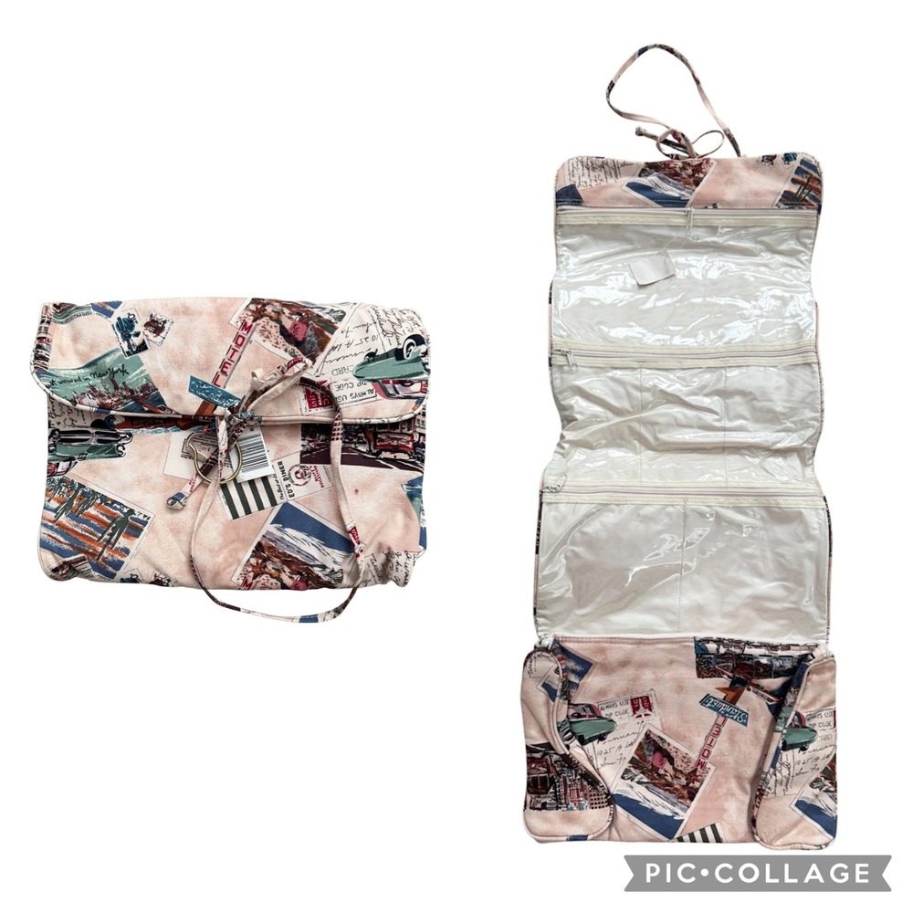 TOILETRIES HANGING BAG Vintage Route 66 Postcard Print Travel Organizer NWT